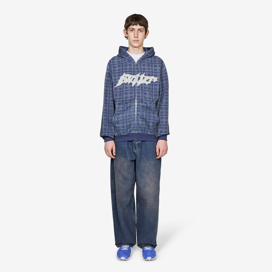 Amplify Zip-Thru Hood Washed Navy Plaid Jumpers