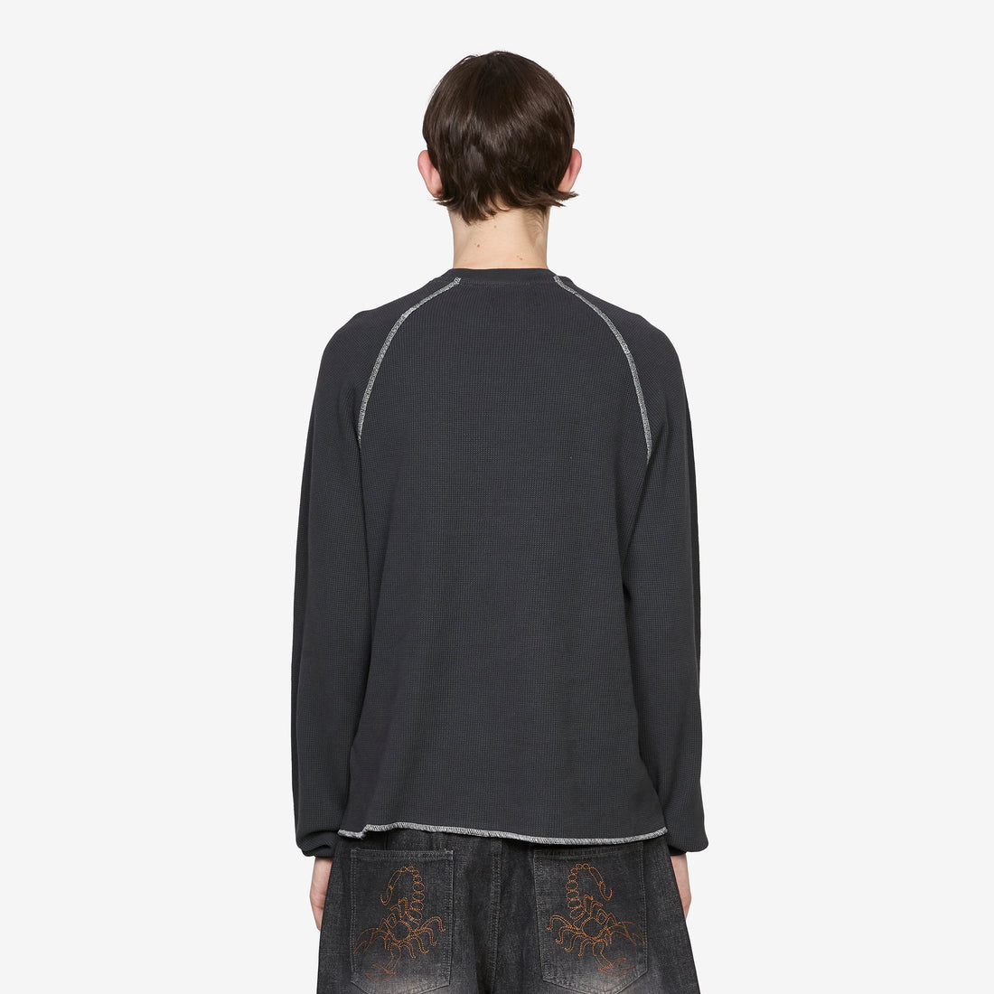 Waffle Longsleeve Top Washed Black Tees