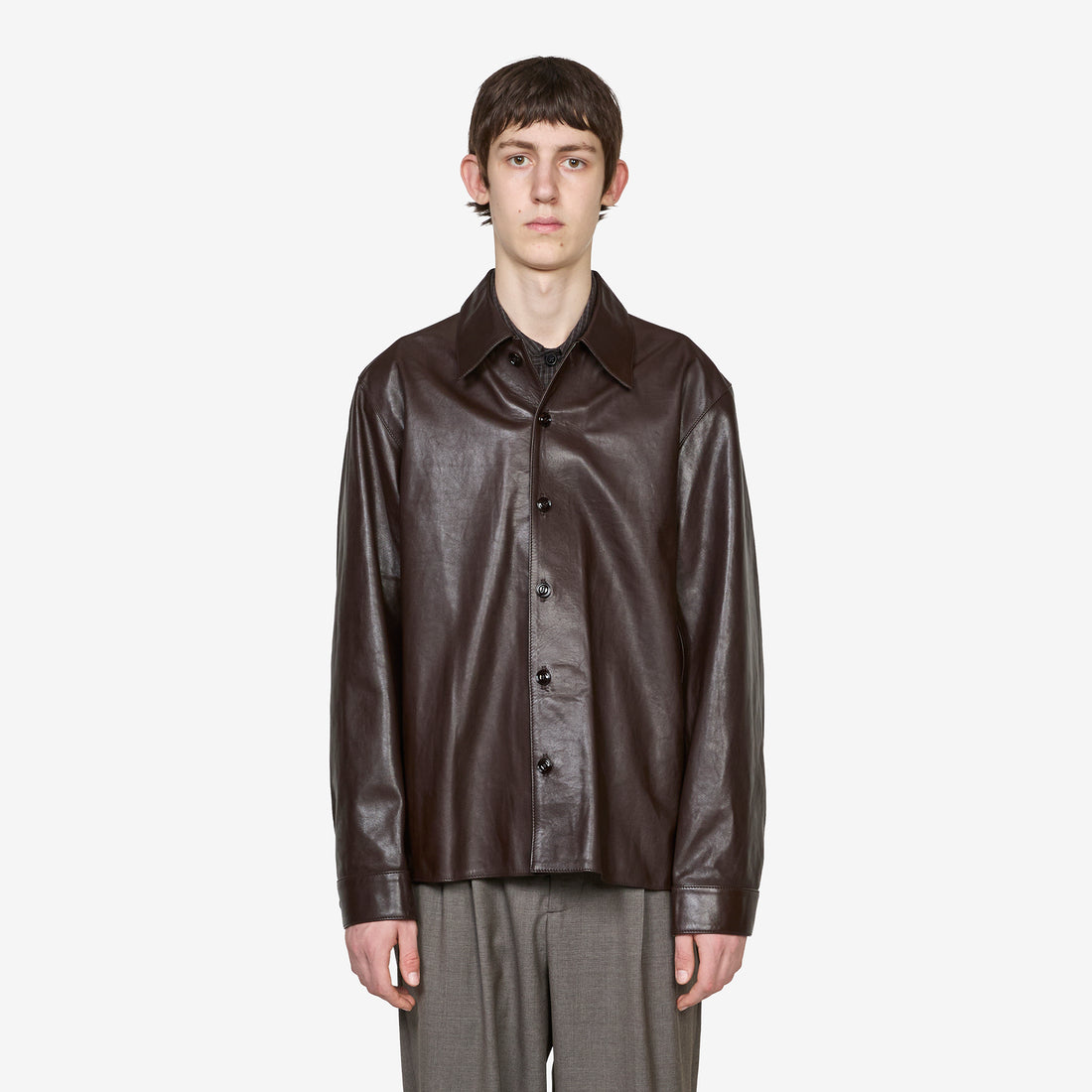 Welding Shirt Umber Brown Fluid Calfskin Shirts