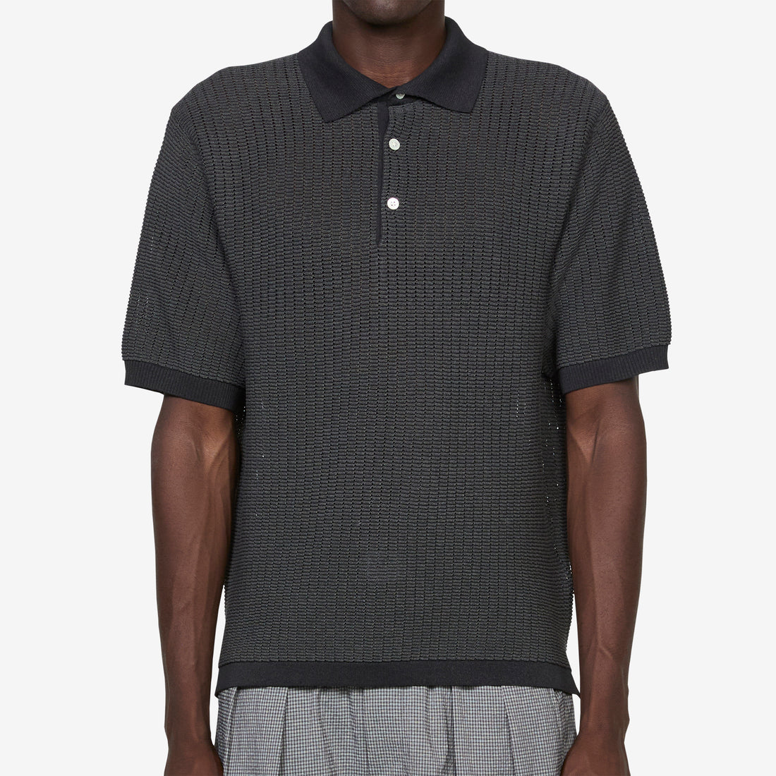Knit Polo "WASHI" 2 Tone Black Shirts
