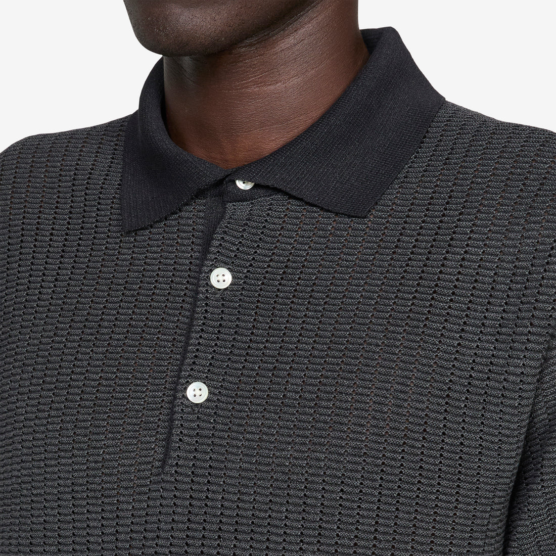 Knit Polo "WASHI" 2 Tone Black Shirts