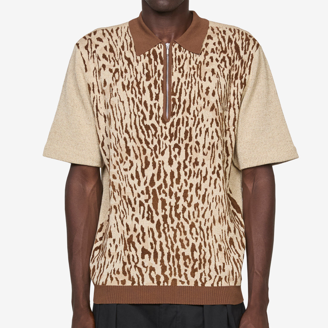 Half Zip Knit Polo Animal Jacquard Giraffe Shirts