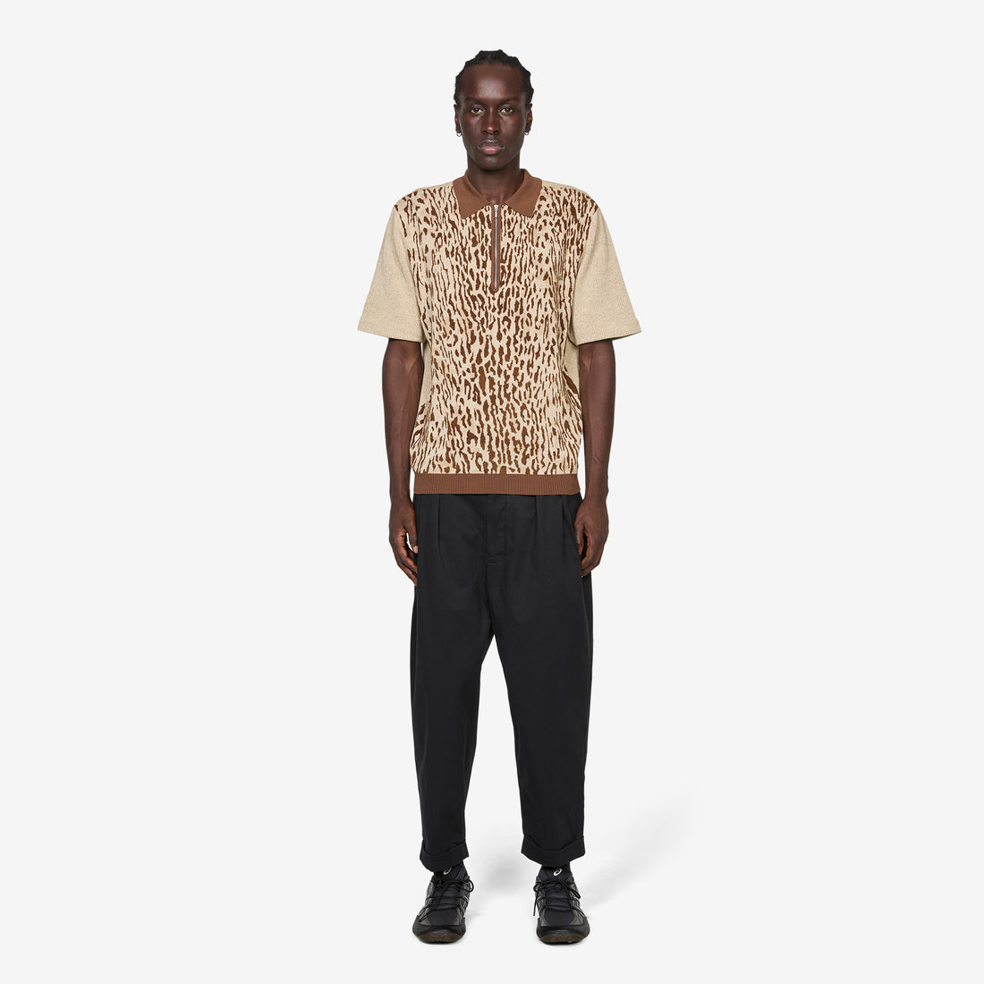 Half Zip Knit Polo Animal Jacquard Giraffe Shirts