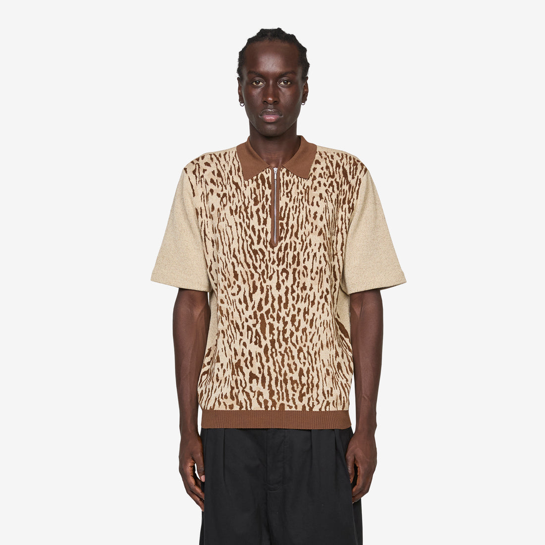 Half Zip Knit Polo Animal Jacquard Giraffe Shirts