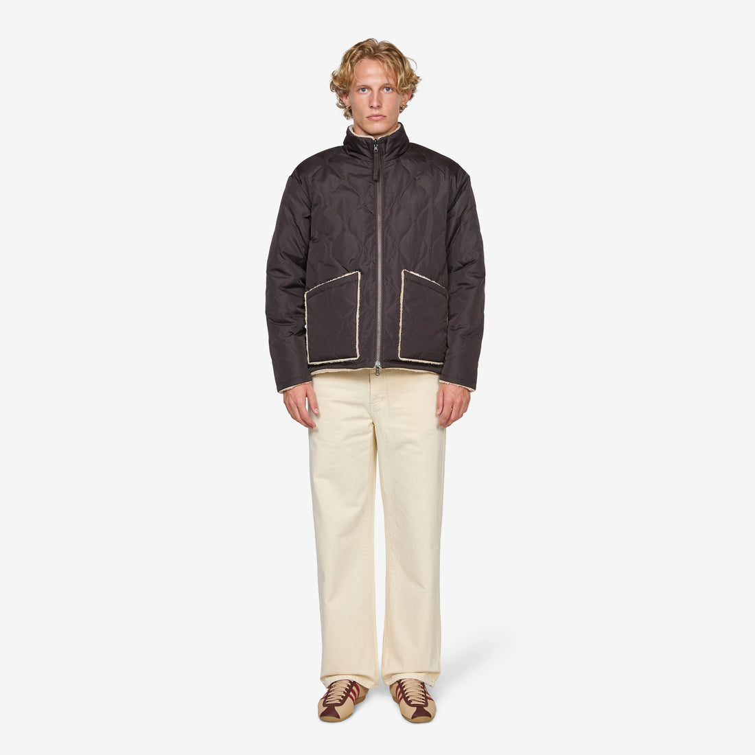 Military Reversible Down Boa Hi Neck Jacket Dark Choco | Beige Jackets