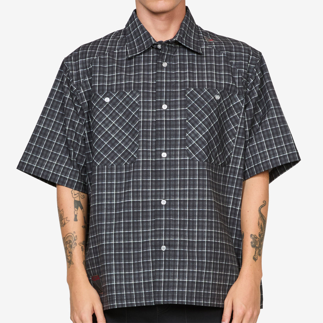 Aair Floweave Printed Check Short Sleeve Shirt Grey Shirts