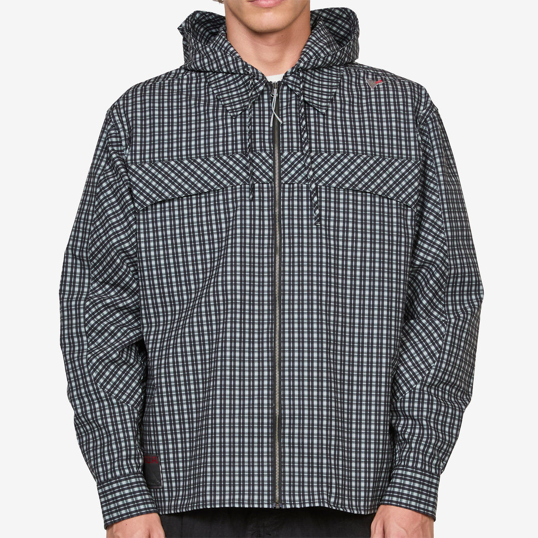 Aair Floweave Printed Check Long Sleeve Hooded Shirt Anthracite Shirts