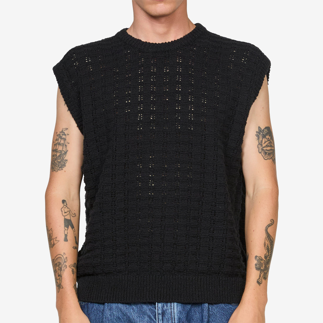 Tembe Knit Vest Black Cotton Boucle Jumpers