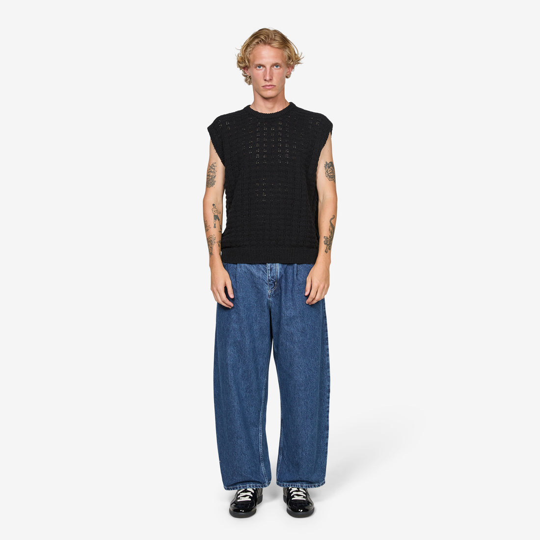 Duma Pleated Denim Jeans Worn Denim Pants