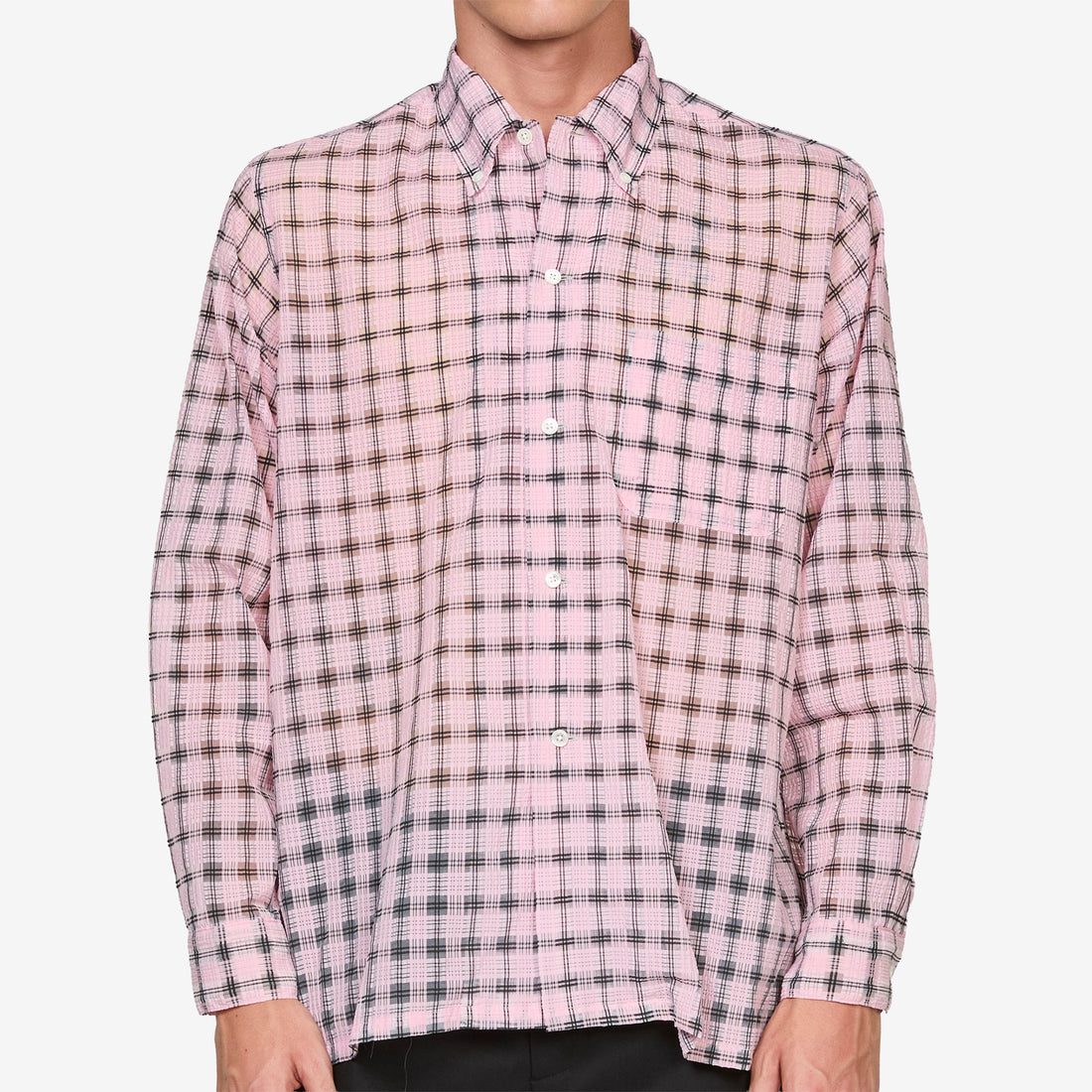 Open B.D. Shirt Nylon Airy Plaid Pink Shirts