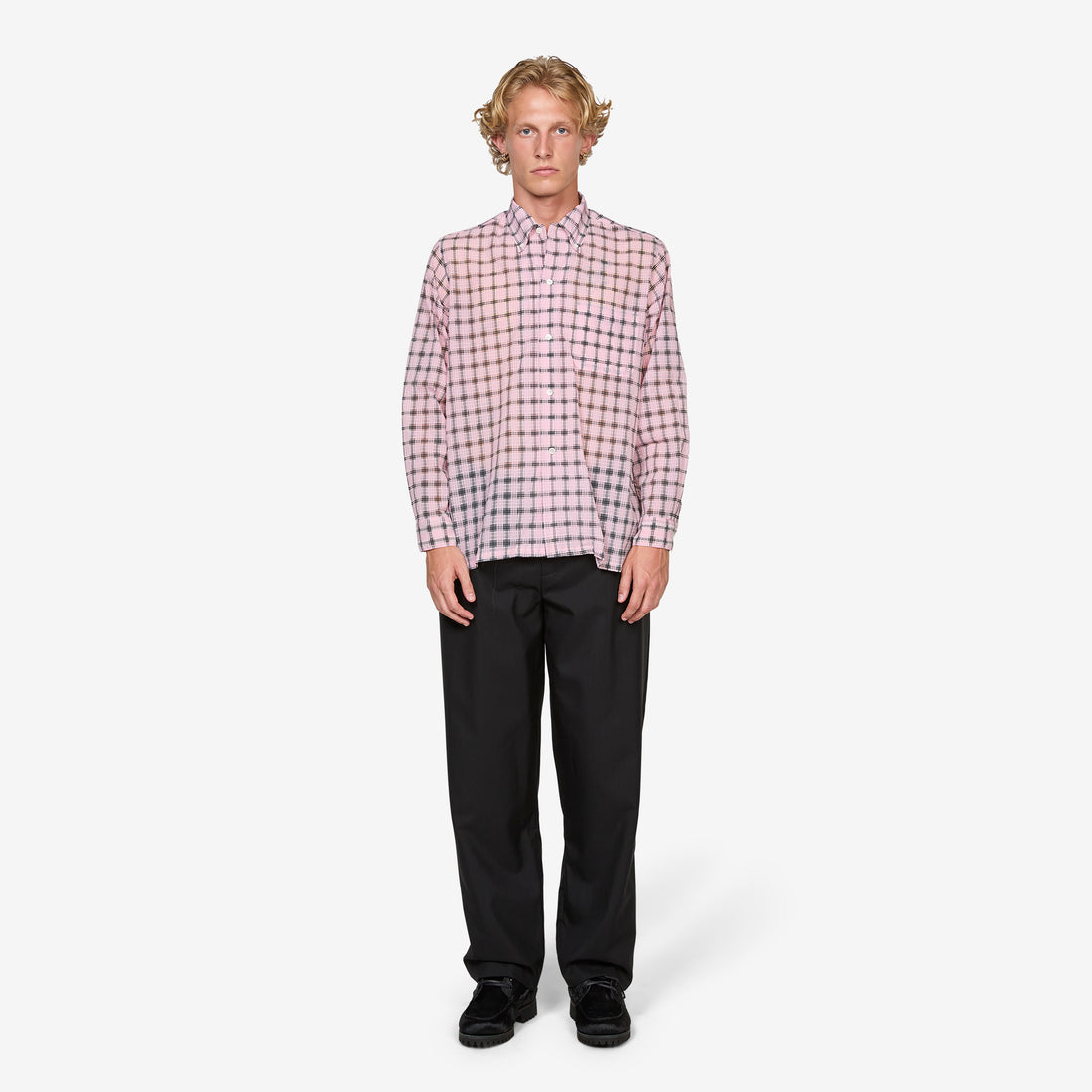 Open B.D. Shirt Nylon Airy Plaid Pink Shirts