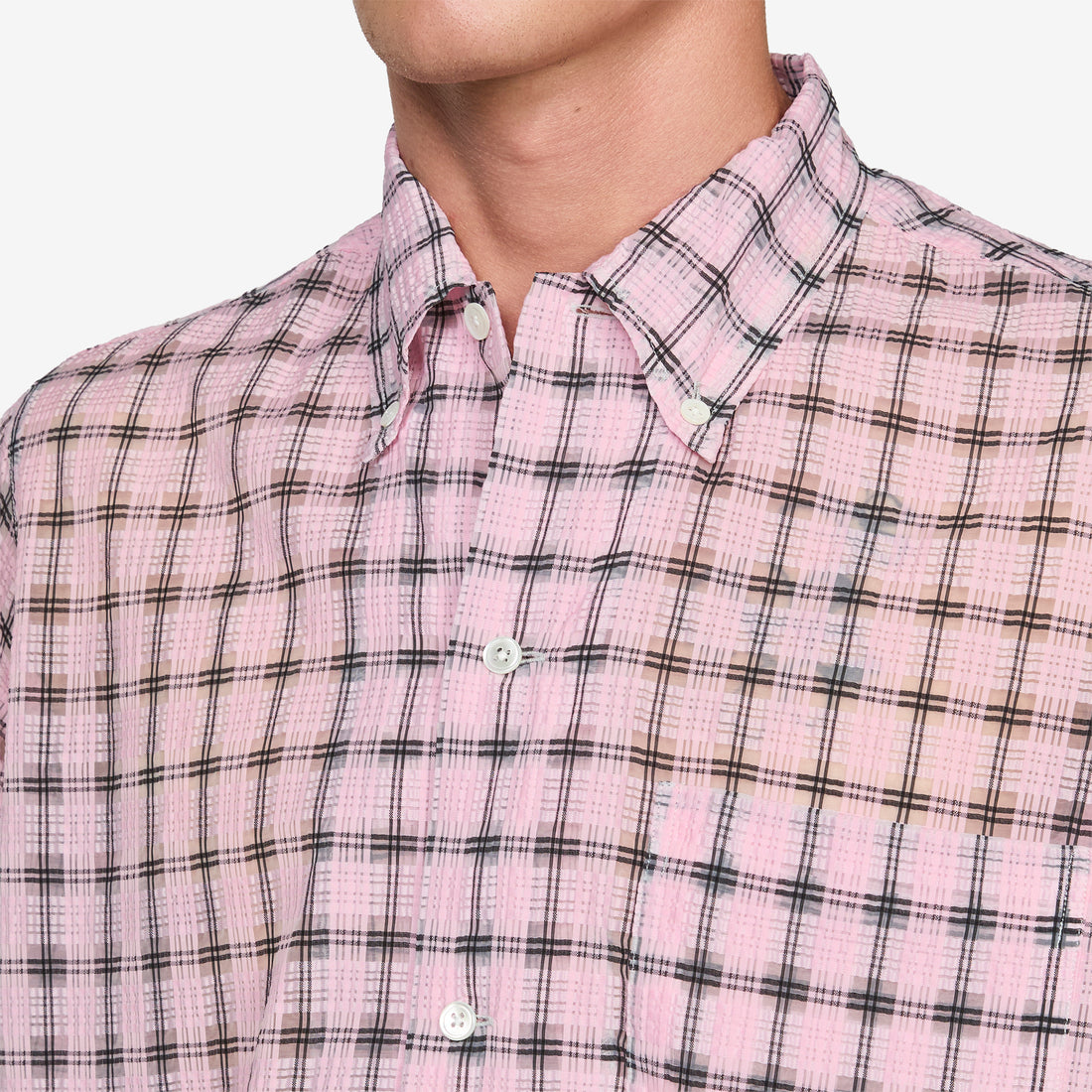 Open B.D. Shirt Nylon Airy Plaid Pink Shirts