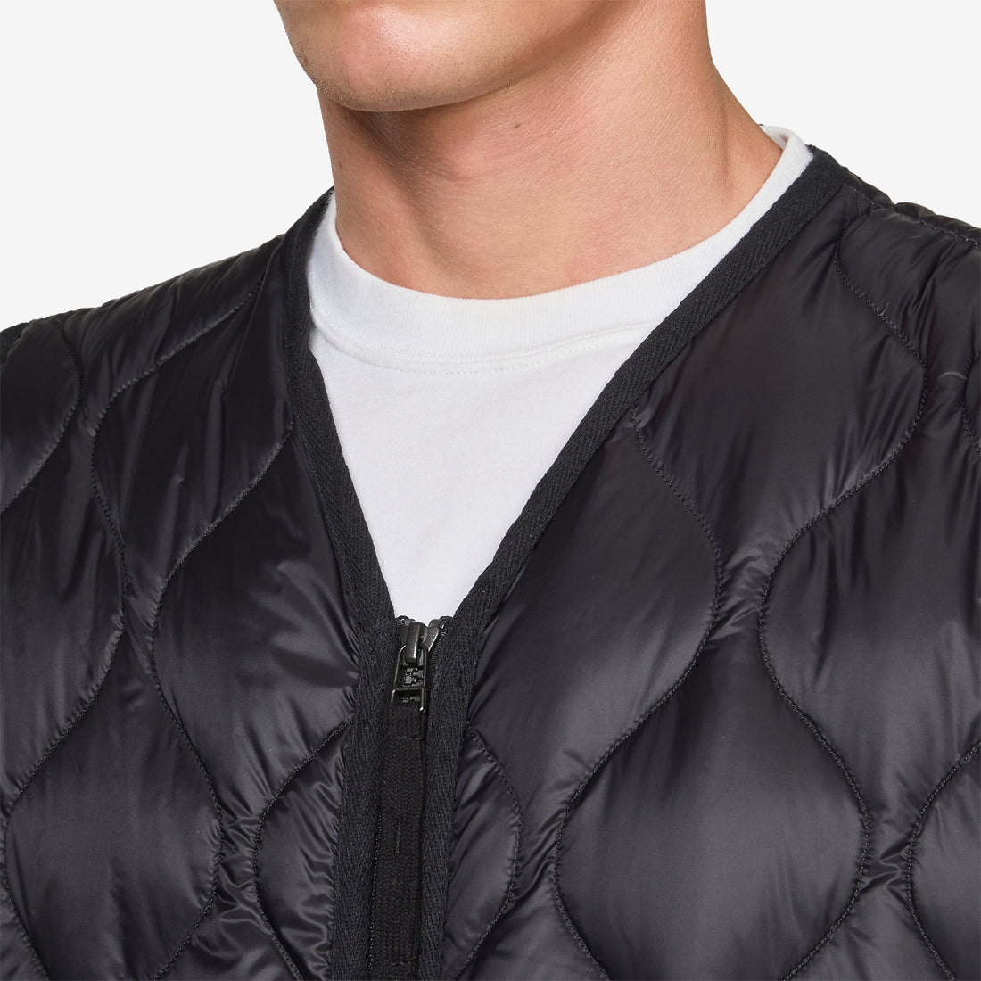 Military W-Zip V-Neck Soft Shell Down Vest Black Jackets