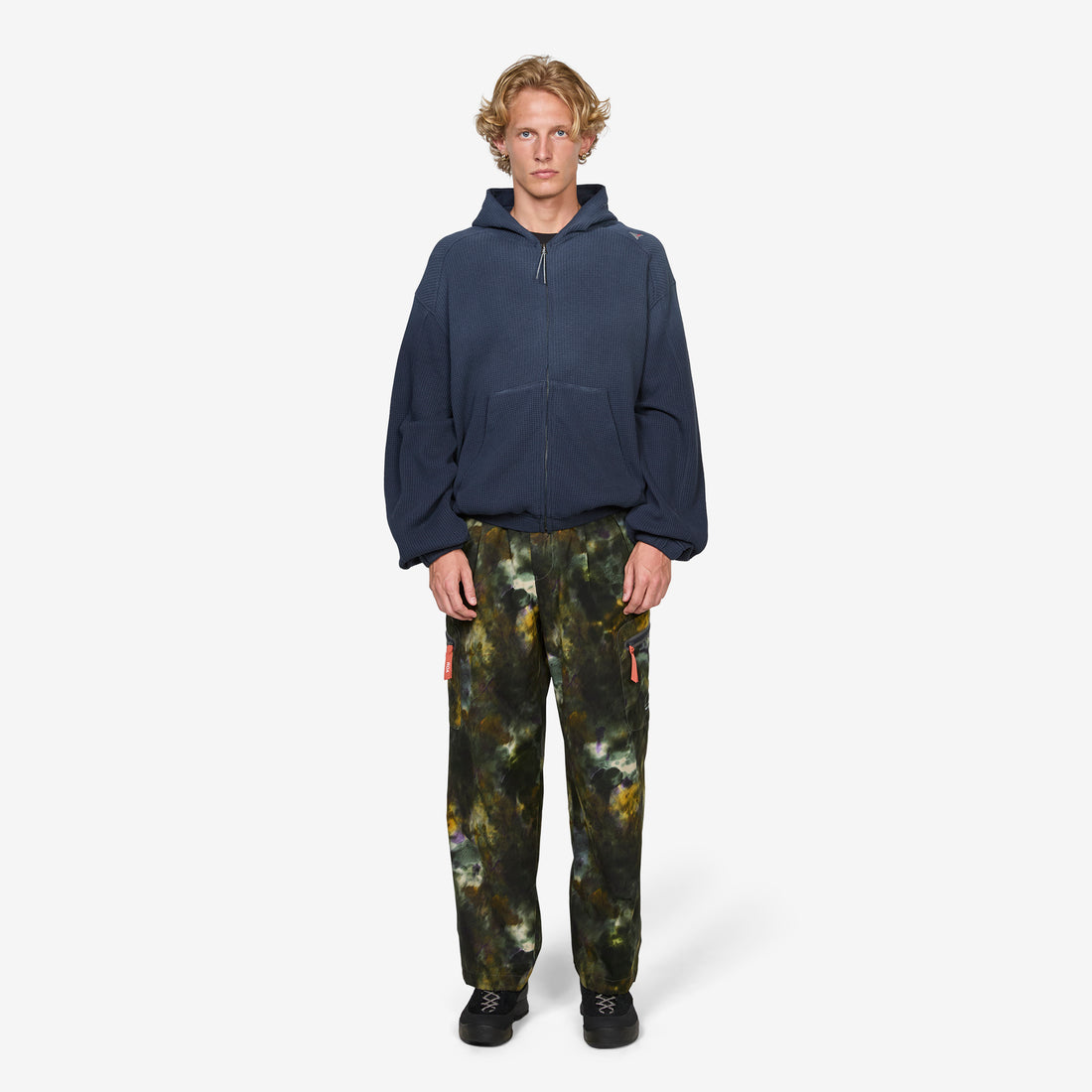 Bee Sun Faded Organic Waffle Zip Up Hoodie Navy Jumpers