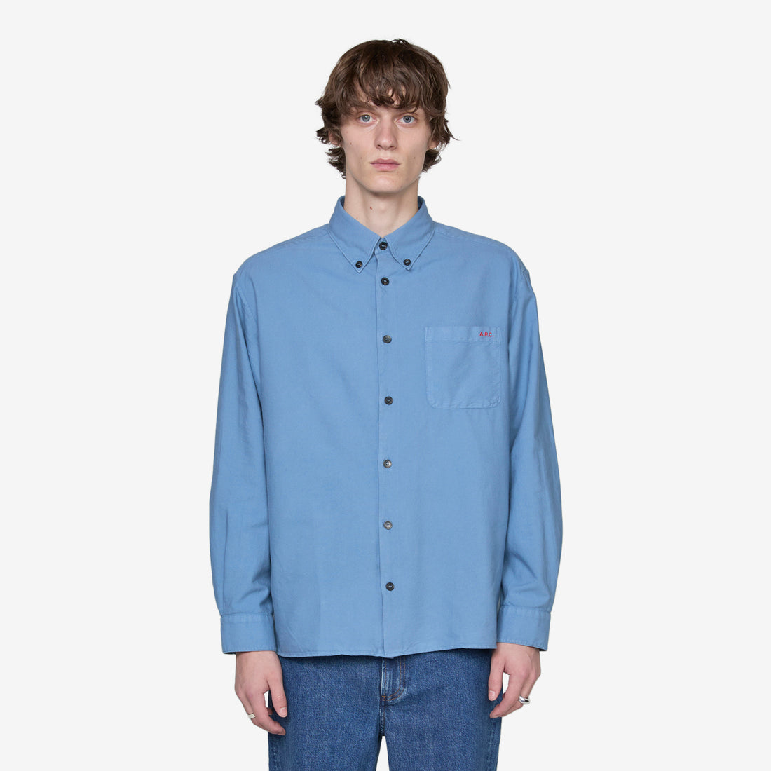 Mateo Logo Shirt Blue Grey Shirts