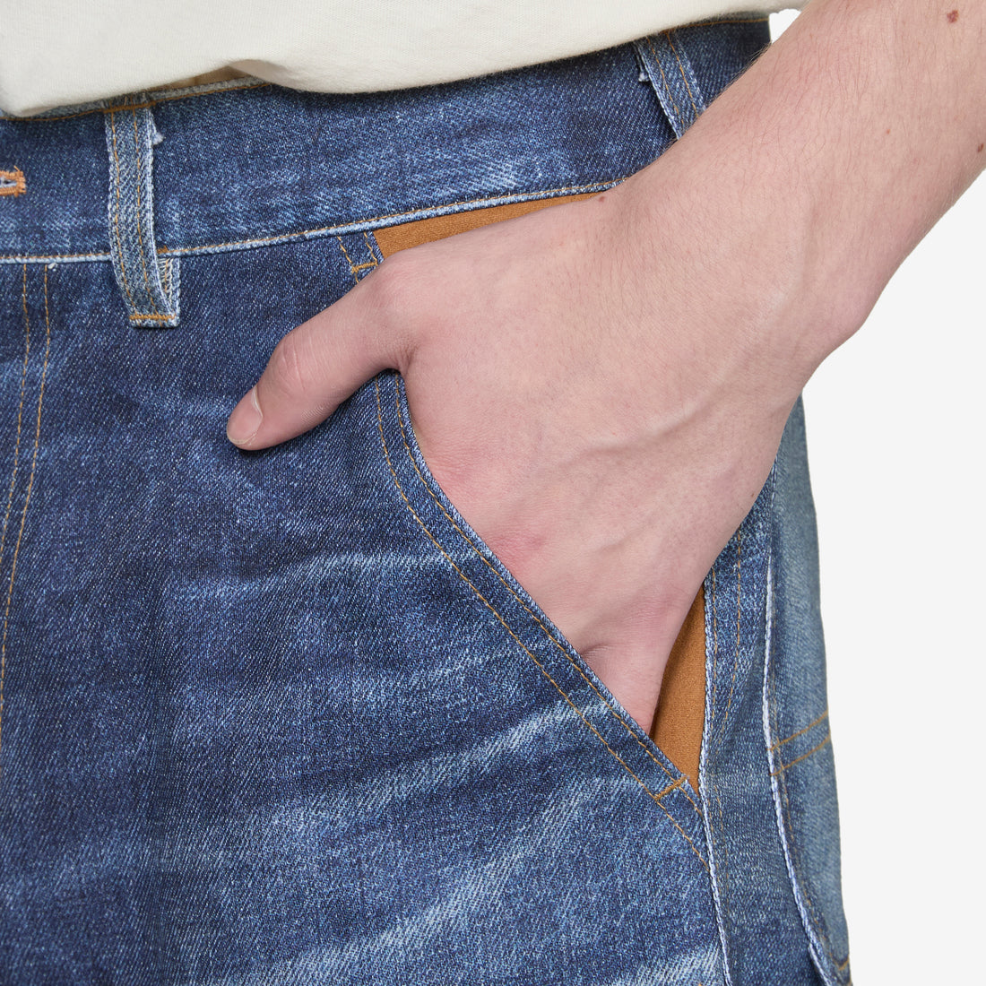 Denim Trompe L'oeil Double Knee Shorts Blue Shorts