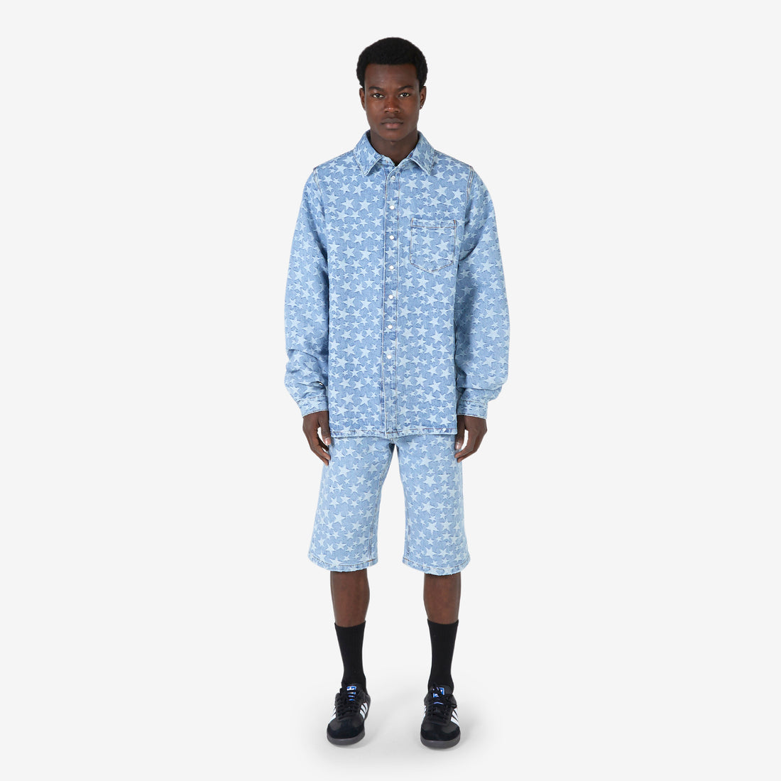 Denim Jacquard Overshirt Light Blue Shirts