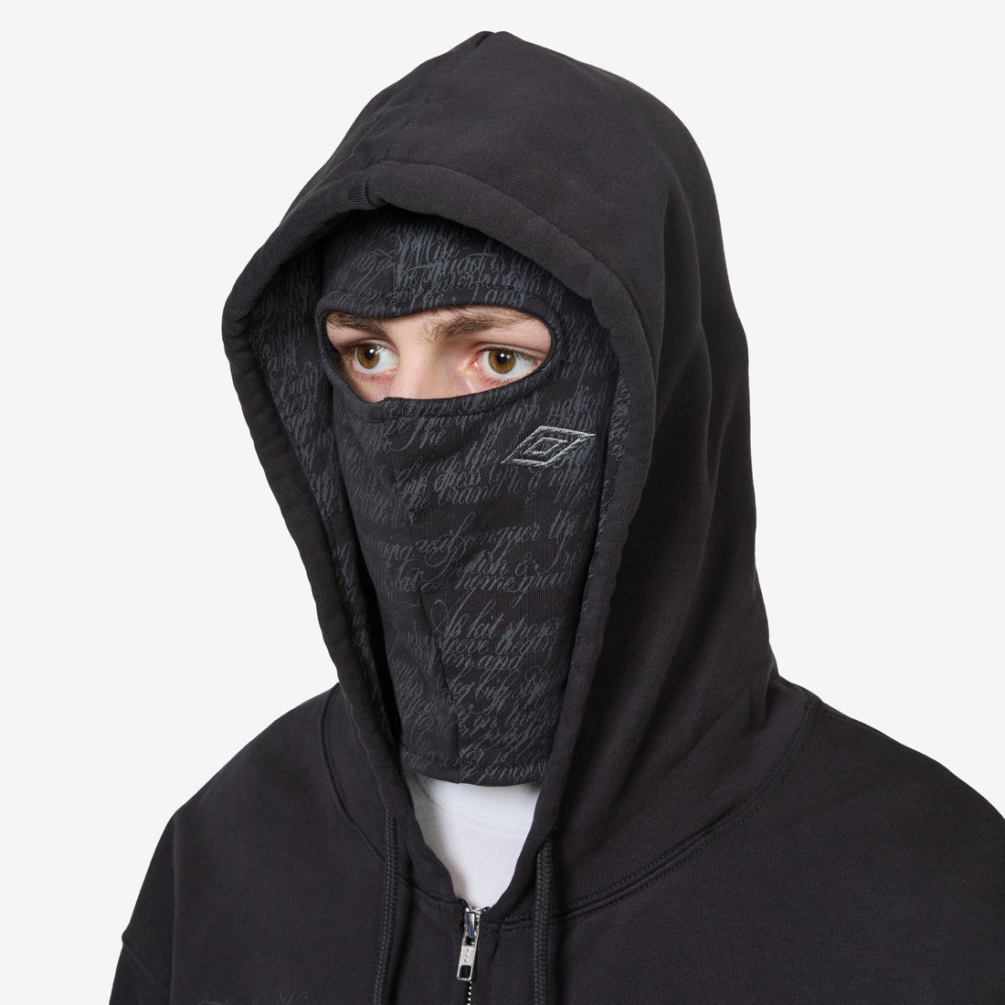 Compact Masked Zip Hoodie Washed Black Jumpers