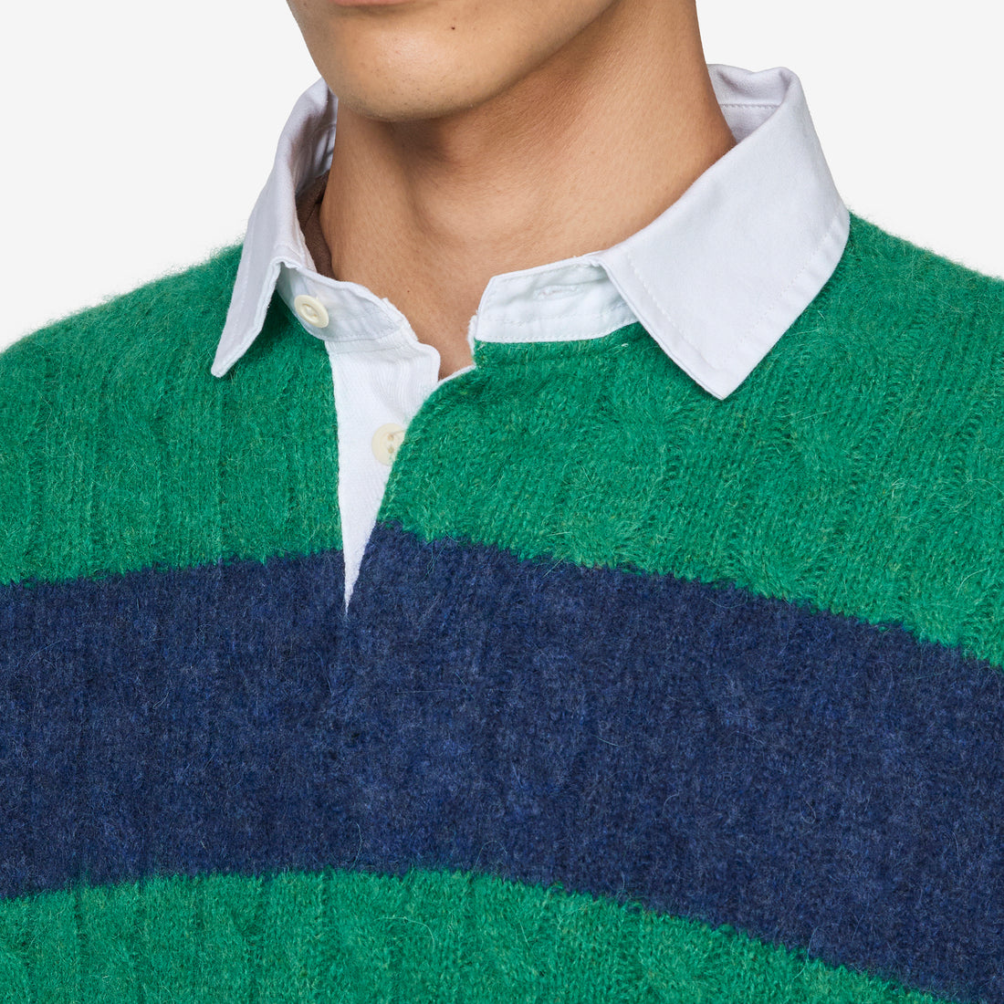 Striped Cable-Knit Rugby Sweater Green Navy Combo Jumpers
