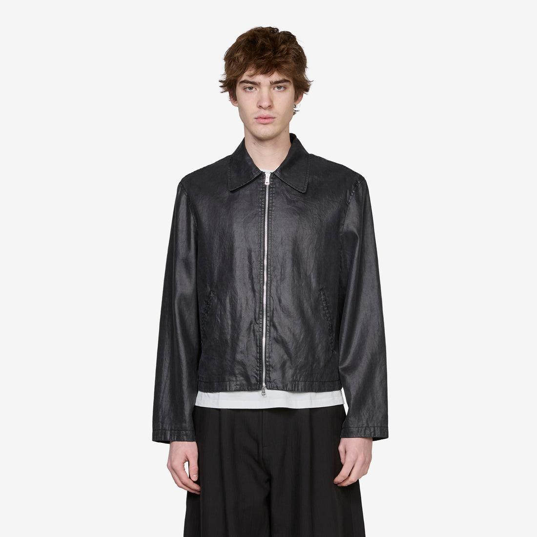 Mini Jacket Worker Lacquer Black Mirror Tencel Jackets
