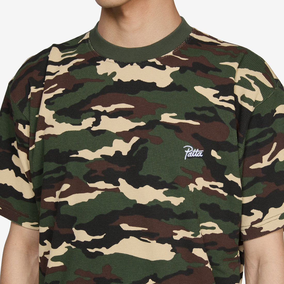 Waffle Script Logo T-Shirt Woodland Camo Tees