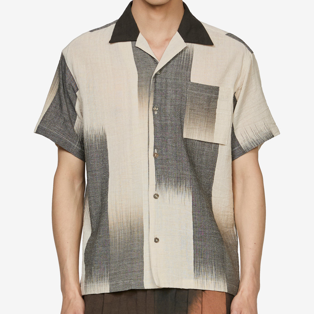 Ikat Open-Collar Shirt Off White | Black Shirts