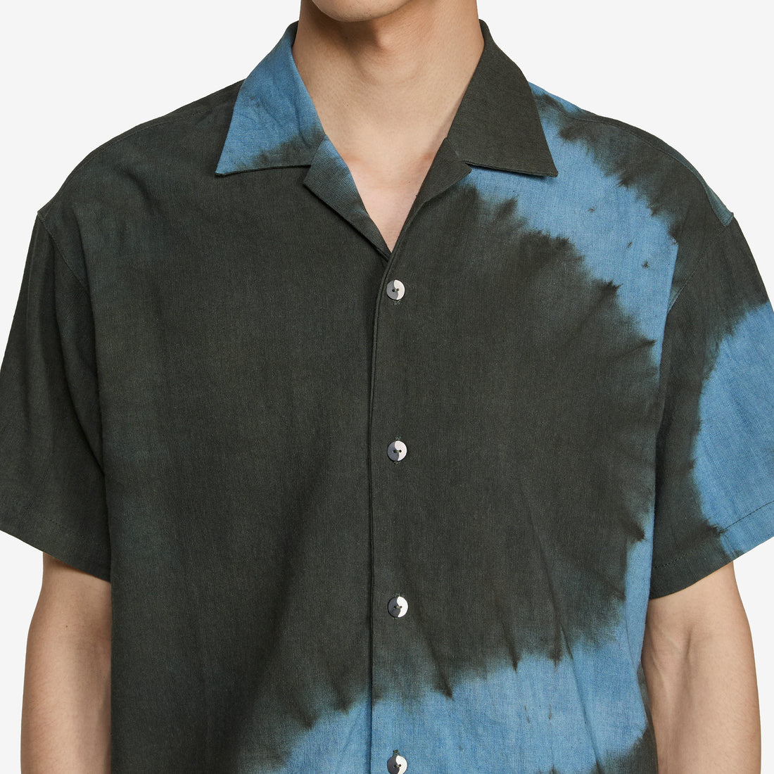 Tie-Dye Open-Collar Shirt Black | Blue Shirts