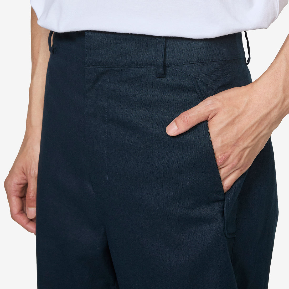 Path Linen Cotton Mixed Trouser Dark Navy Pants