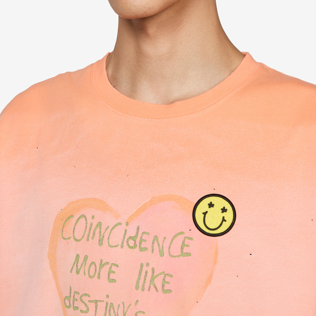 Spray Washed Heart Message T-Shirt Orange Tees