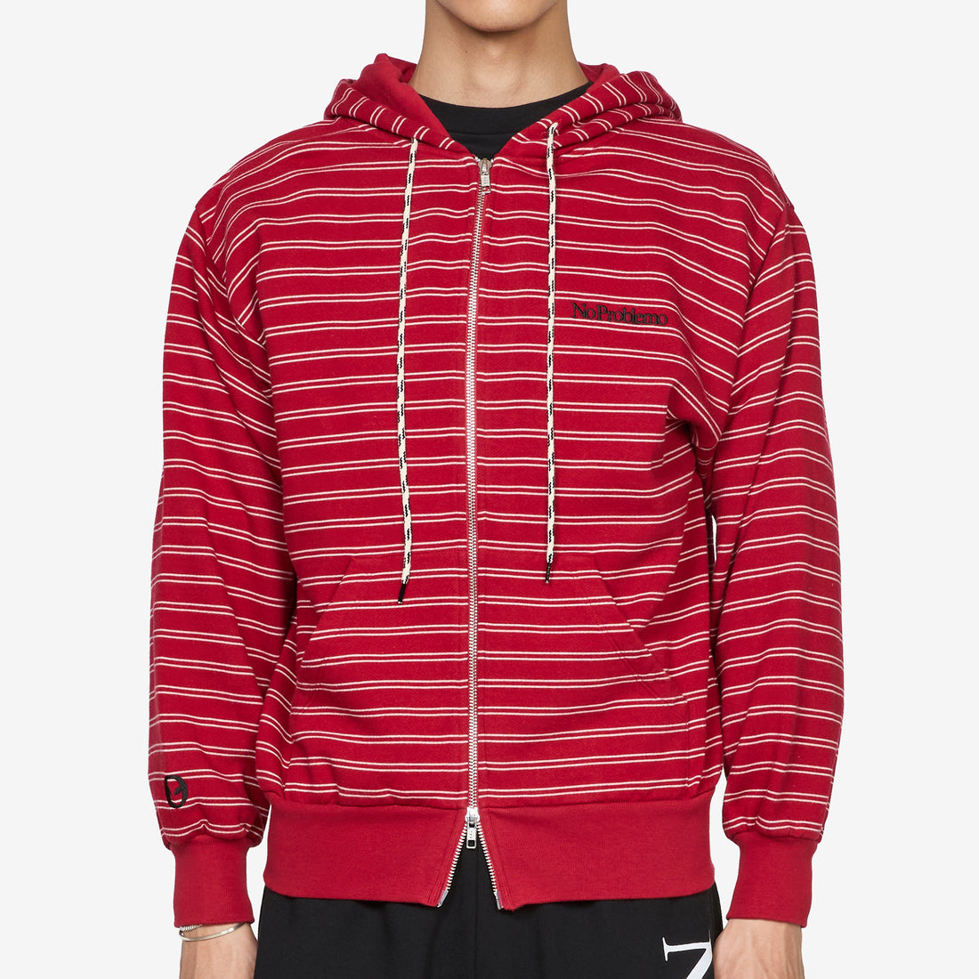 Mini Problemo Stripe Zip Hoodie Red Jumpers