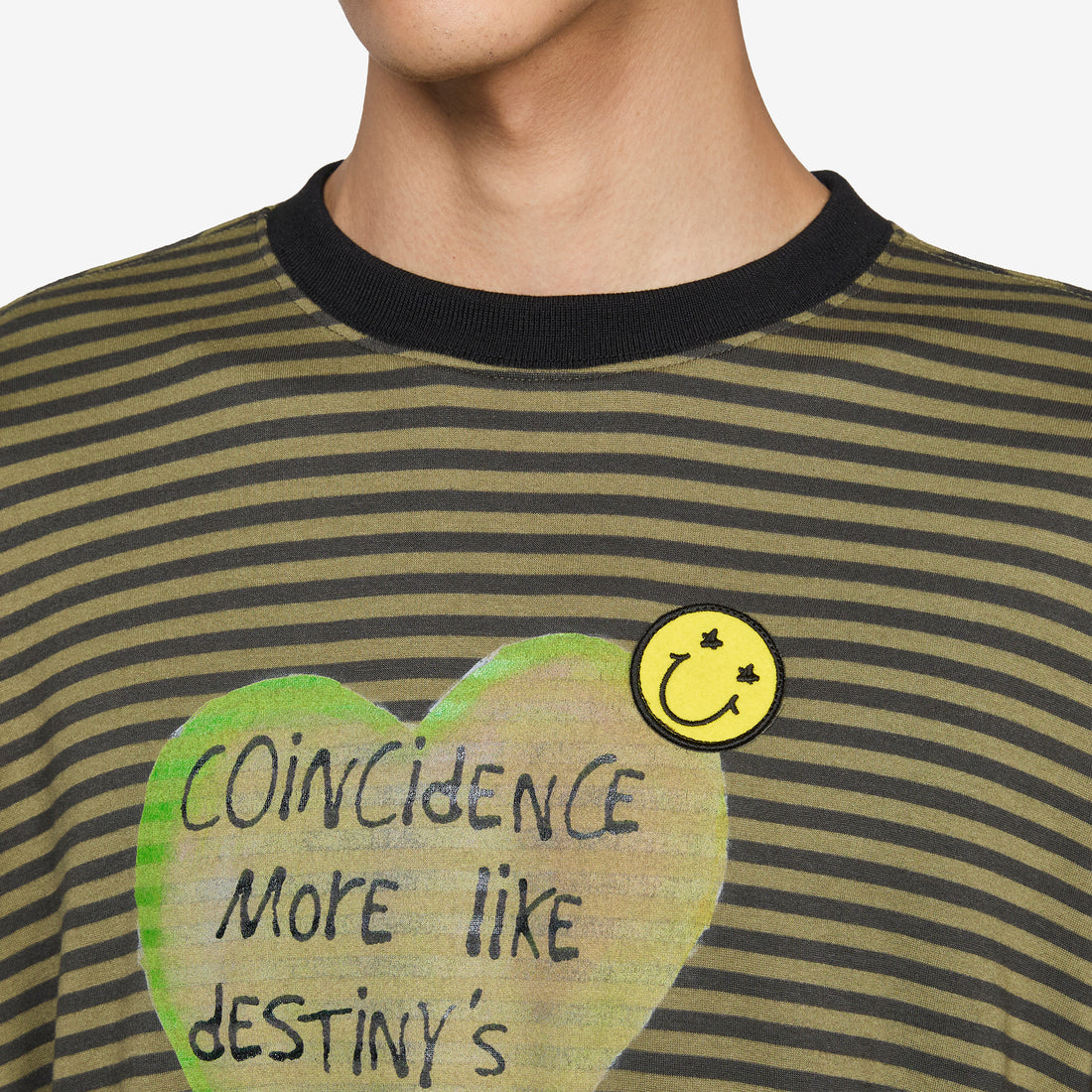 Heart Message Stripe Layered Longsleeve T-Shirt Khaki Tees