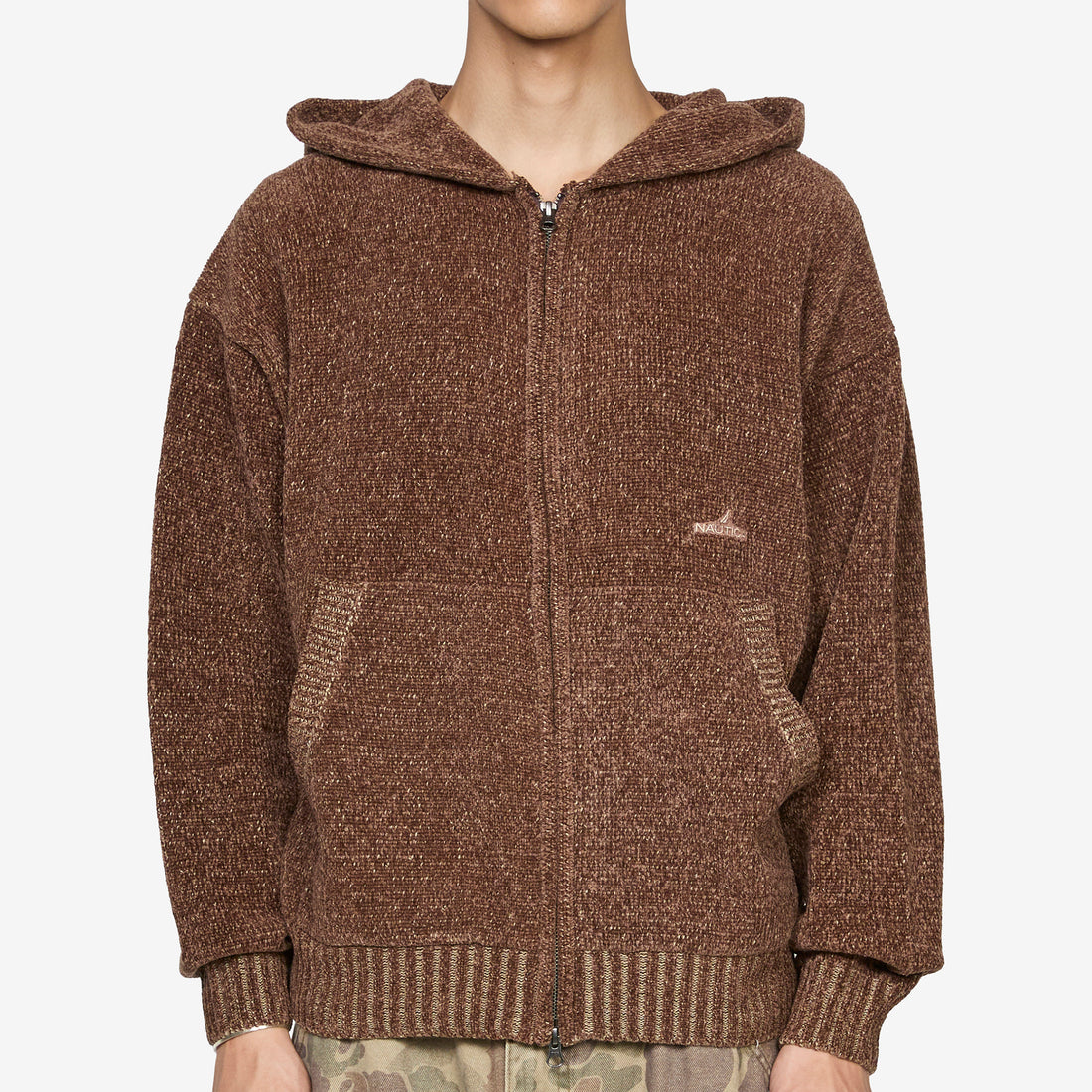 Mall Yarn Zip Up Hoodie Brown Jumpers