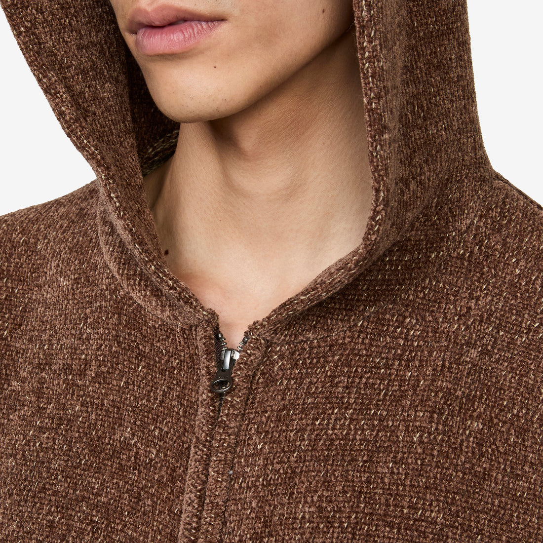 Mall Yarn Zip Up Hoodie Brown Jumpers