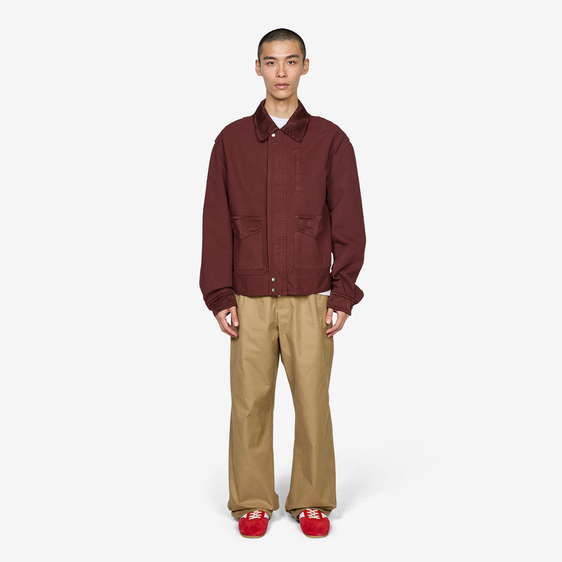 Overdyed Double Weave Cotton Jacket Burgundy Jackets