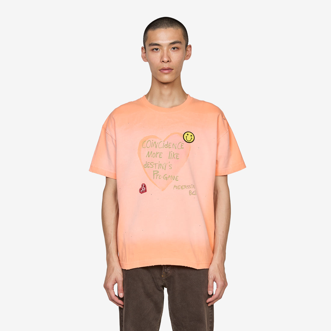 Spray Washed Heart Message T-Shirt Orange Tees