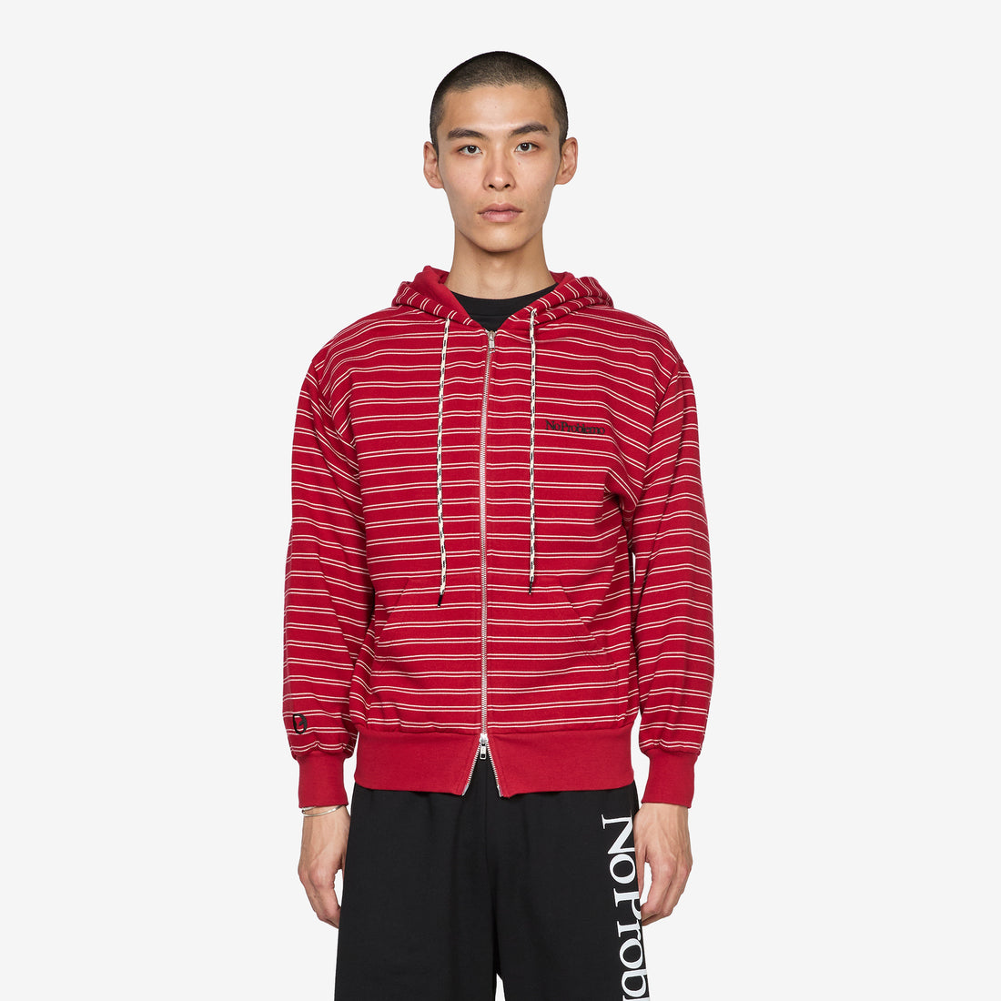 Mini Problemo Stripe Zip Hoodie Red Jumpers