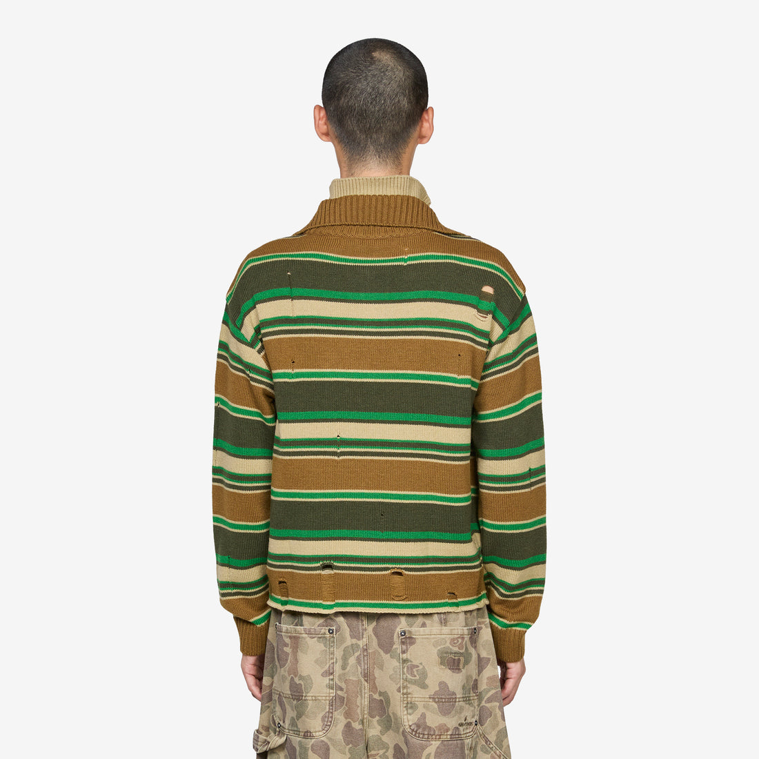 Double Layered Stripe Half Zip-Up Sweater Beige | Brown Jumpers