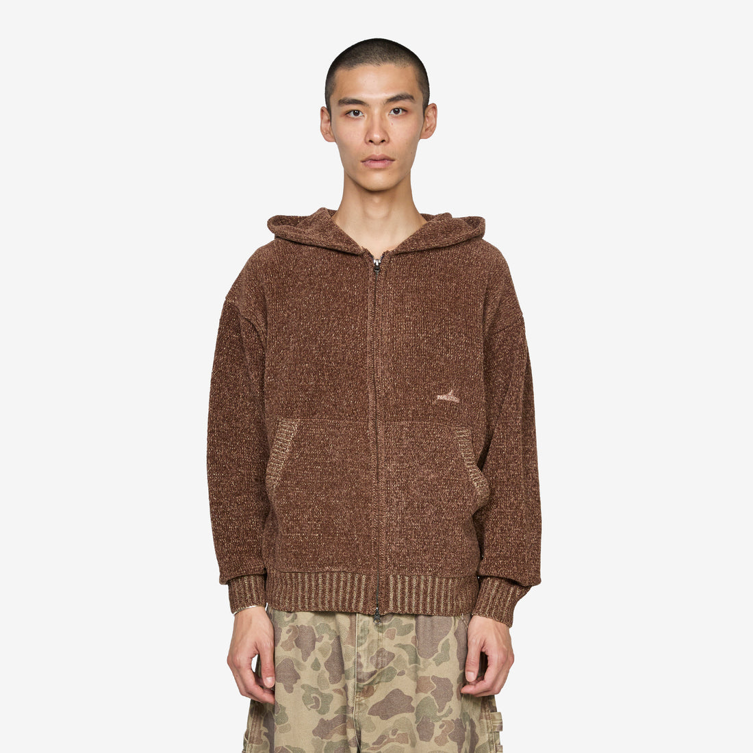 Mall Yarn Zip Up Hoodie Brown Jumpers