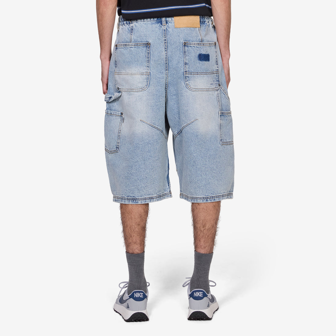 Super Wide Curve Double Knee Cropped Denim Pants Sax Blue Shorts