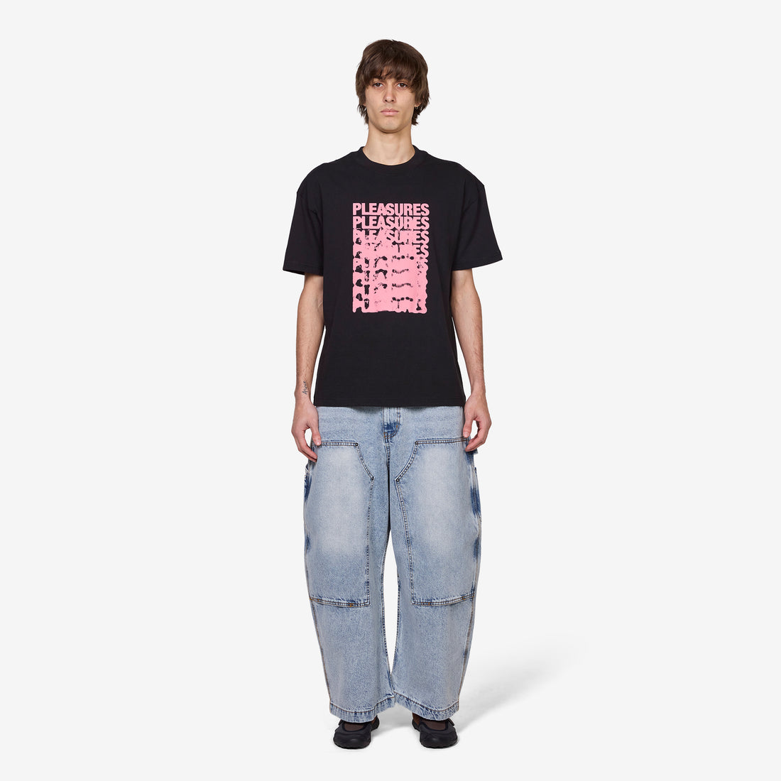 Super Wide Curve Double Knee Painter Denim Pants Black Pants