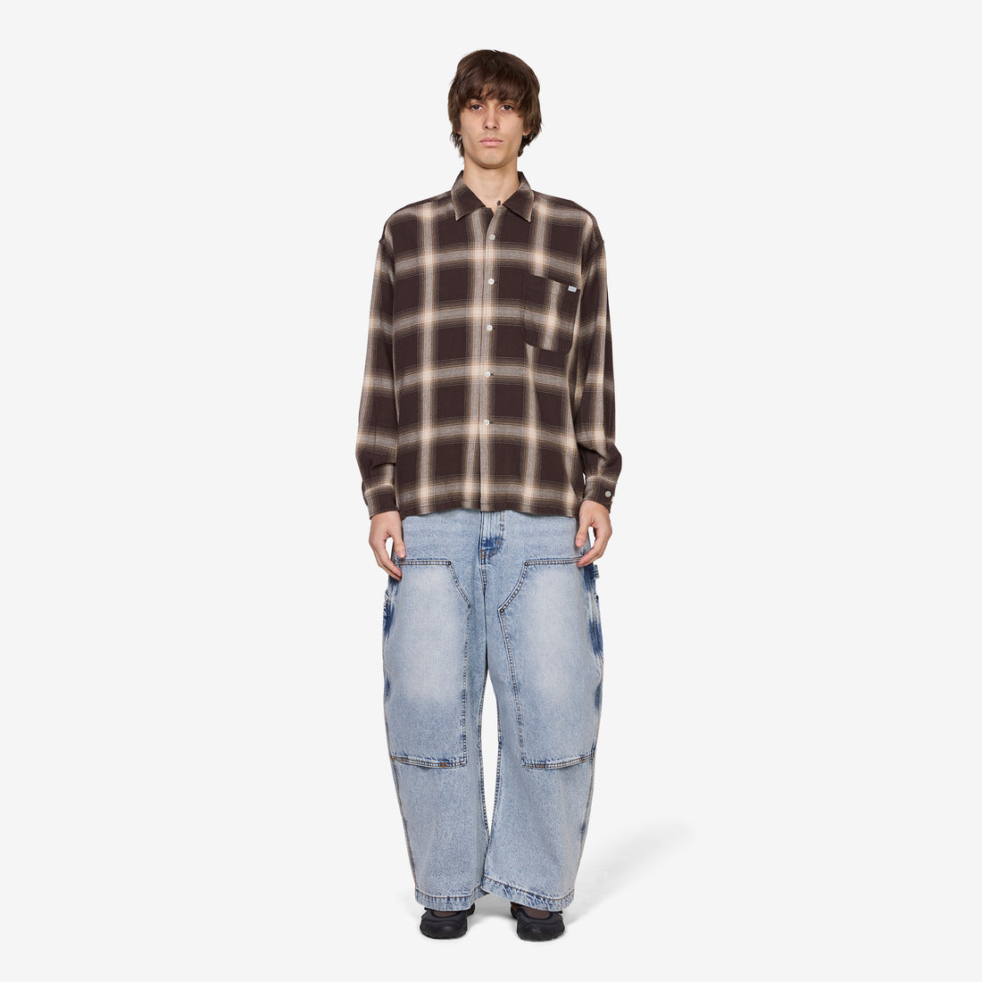 Ombre Bleached Long Sleeve Shirt Brown Shirts