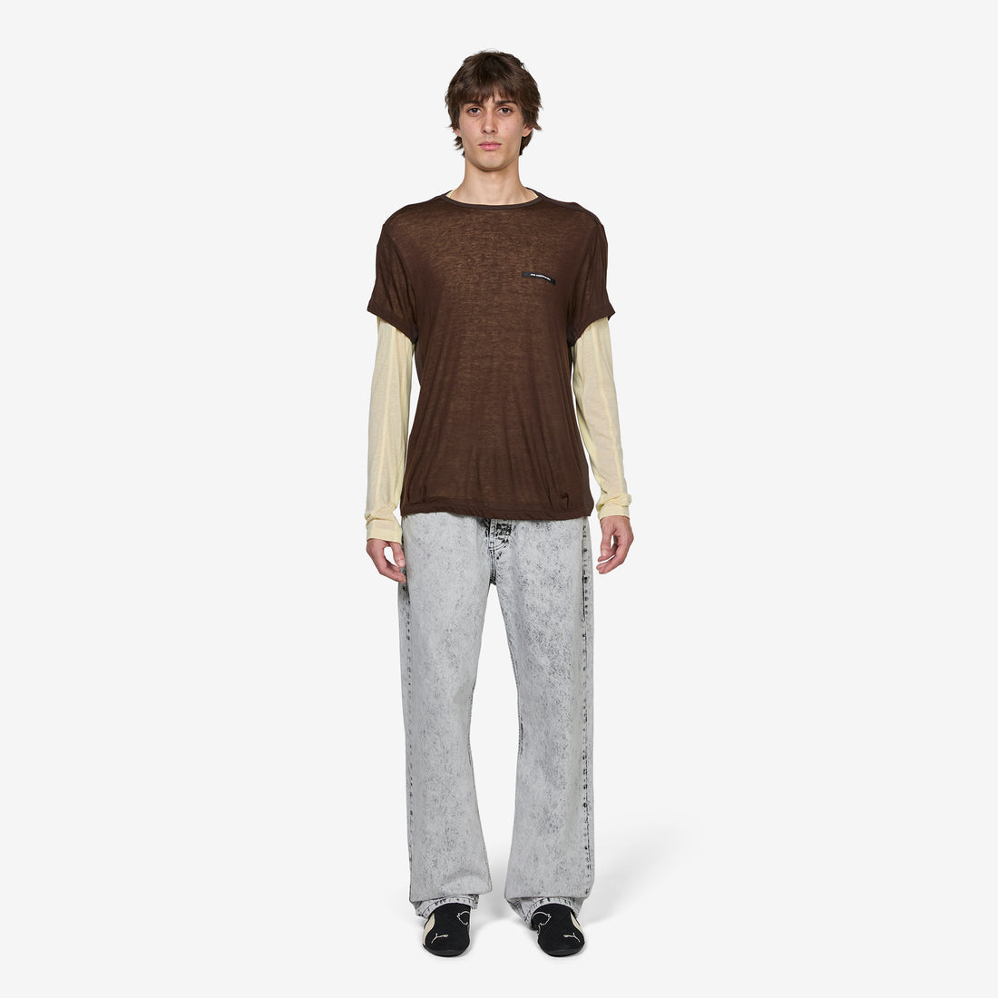 Brad Wool Layered T-Shirt Brown | Lemon Tees