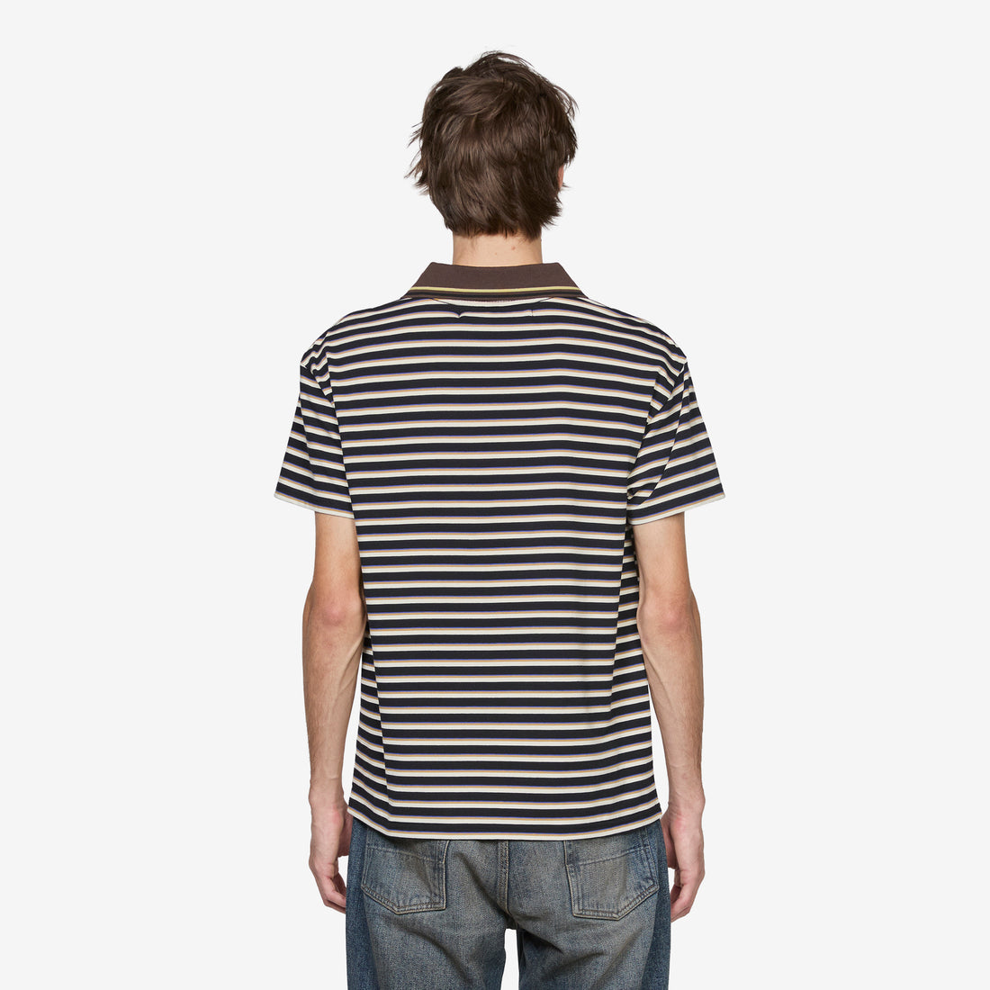 Stripe Layered Collar T-Shirt Brown Tees