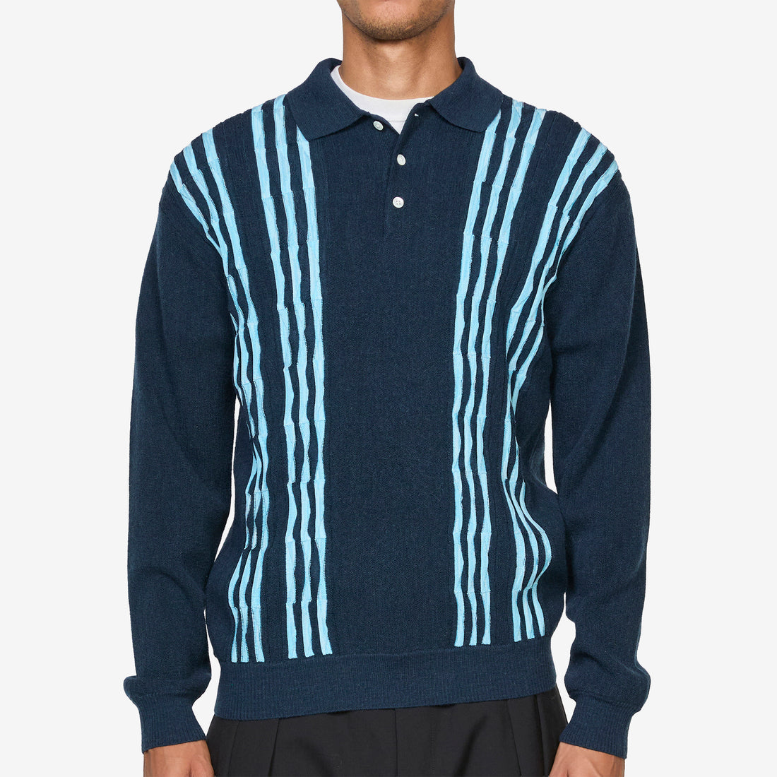 Knit Polo Born Stripe 14G Navy Jumpers