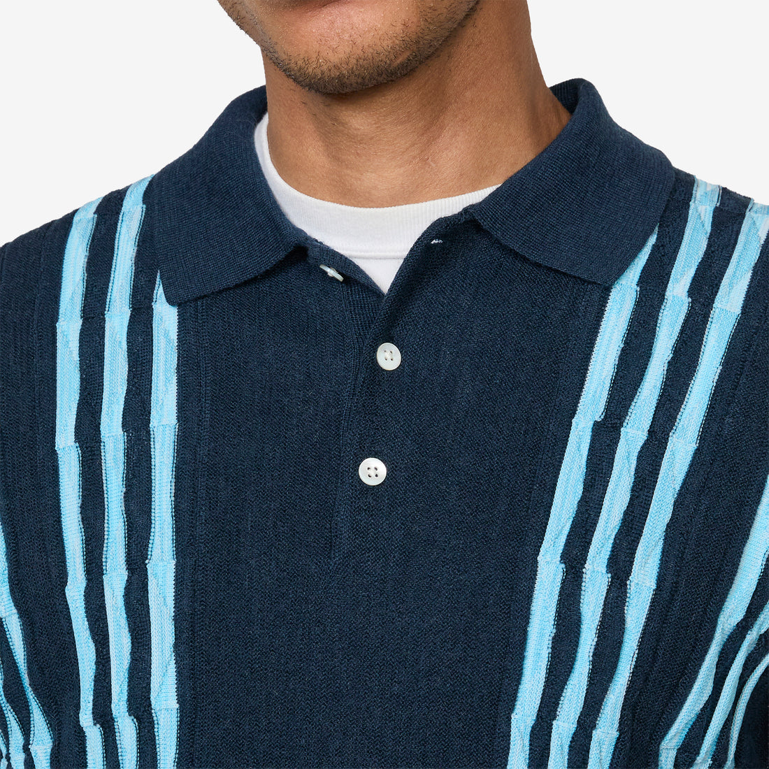 Knit Polo Born Stripe 14G Navy Jumpers