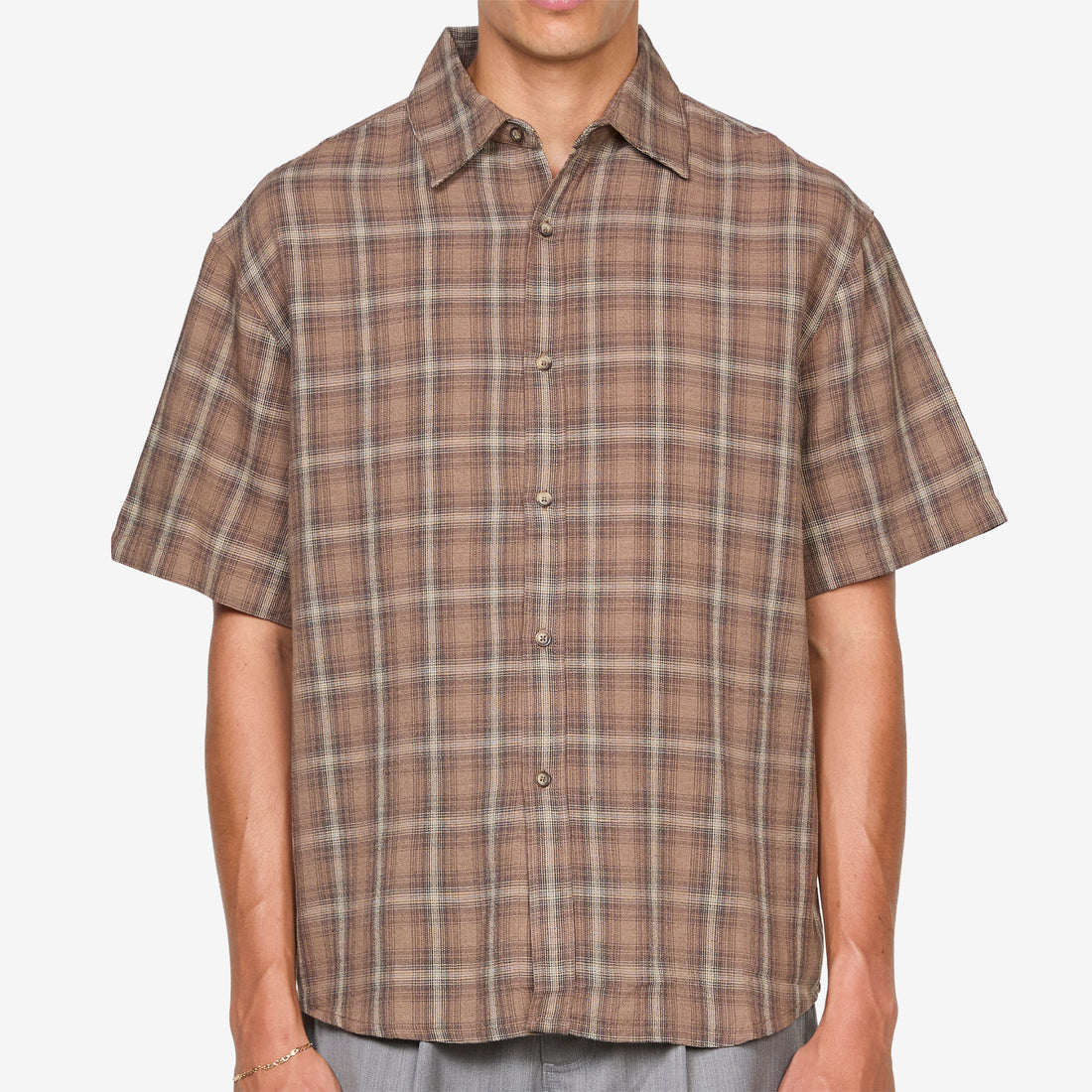 Drop Short Sleeve Shirt Brown Check Shirts