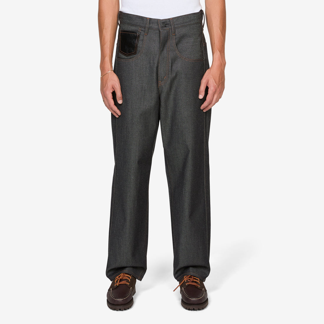 Leather Pocket Jeans Indigo | Black Pants