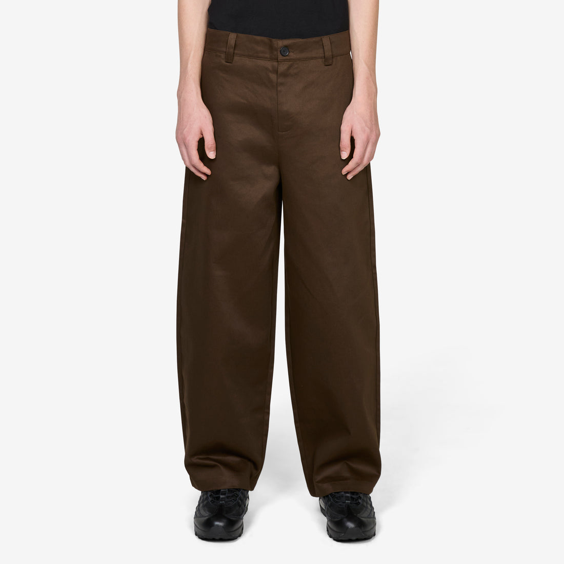 Wide-Leg Twill Trousers Brown Pants