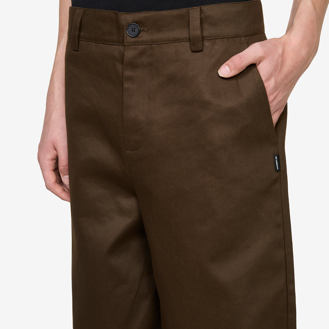 Wide-Leg Twill Trousers Brown Pants