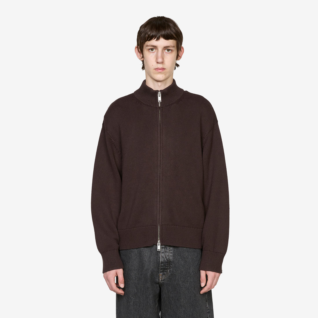 Diamond Detail Zip Cardigan Dark Brown Diamond Jumpers